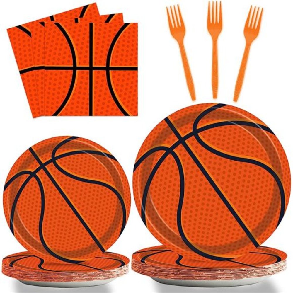 96 Pieces Basketball Tableware Set Sport Party Disposable Plates Napkins Fork